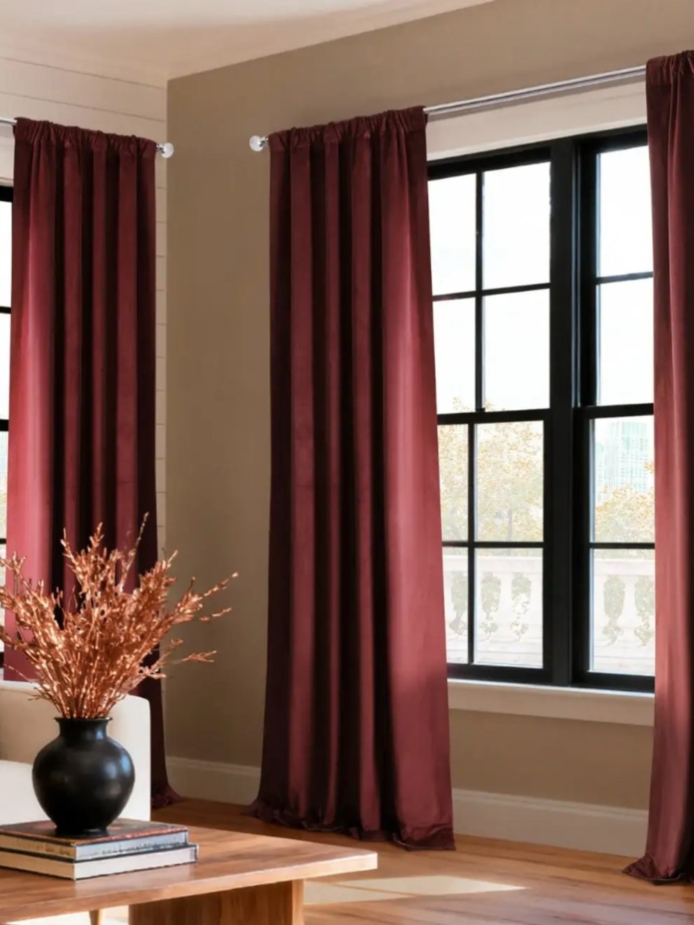 4 panels. 98” Vintage Burgundy Window Curtains Drapes